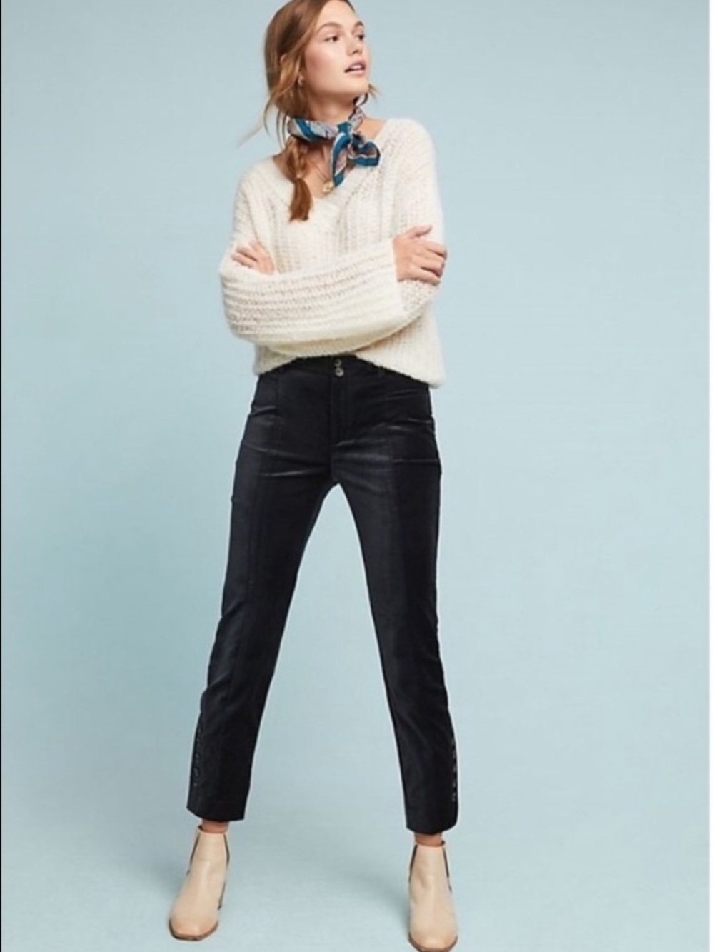 Anthropologie the essential slim black velvet pant US 8